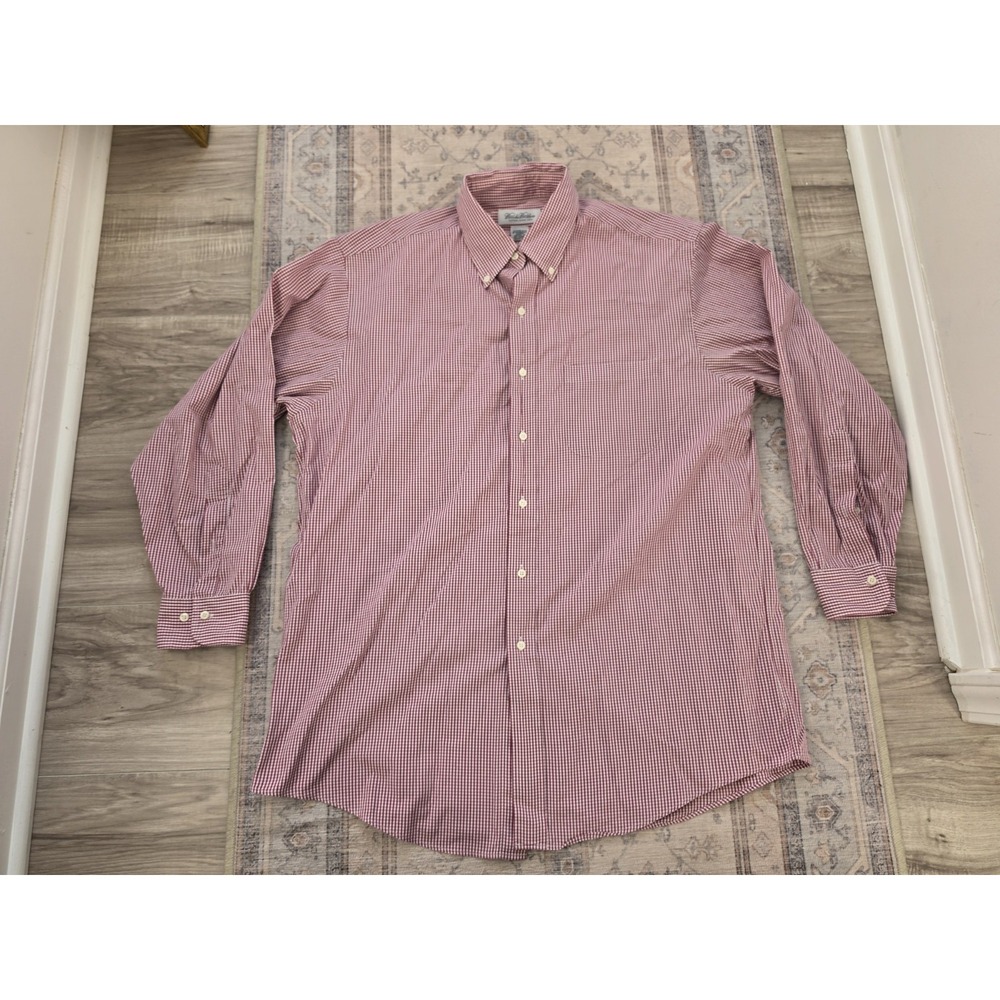 Brooks Brothers Button Shirt Mens 16.5 32/33 Red Check